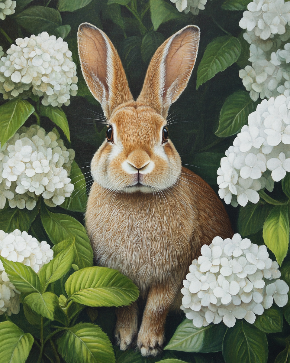 White Flower Rabbit Diamond Art Kit