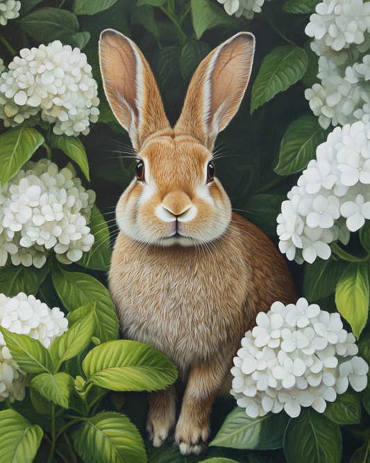 White Flower Rabbit Diamond Art Kit