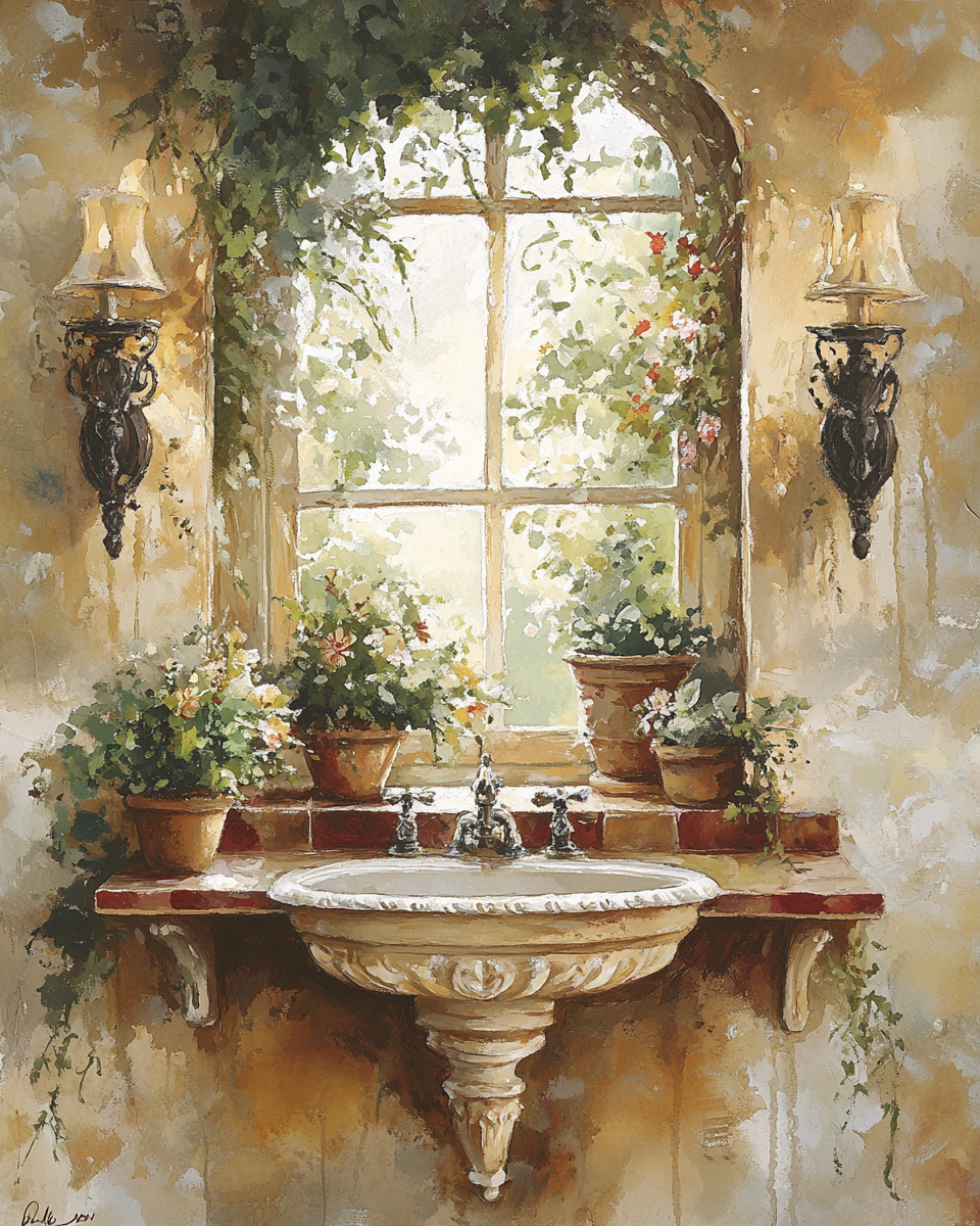 Flowerpots And Ivy Bathrooms Ink Diamond Art Kit