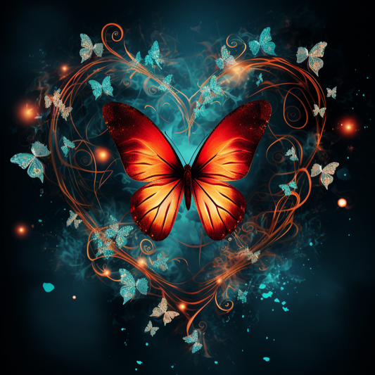 Orange Glow Butterfly Heart Diamond Art Kit