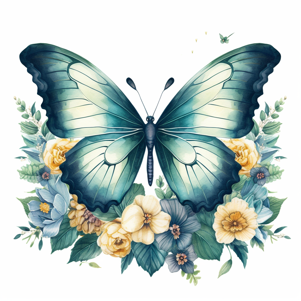 Green Butterfly And Flowers Diamond Art Kit