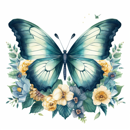 Green Butterfly And Flowers Diamond Art Kit