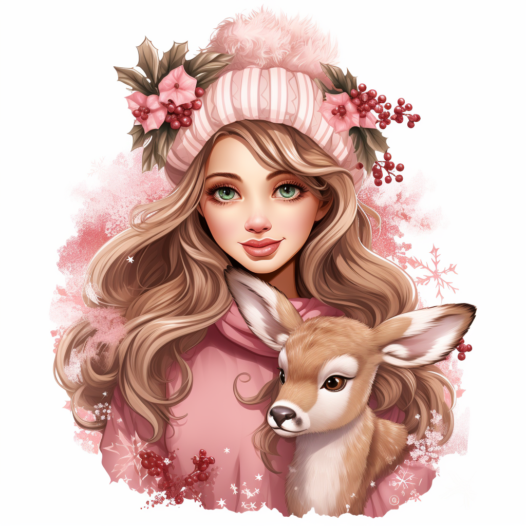 Pink Hat Girl Deer Diamond Art Kit