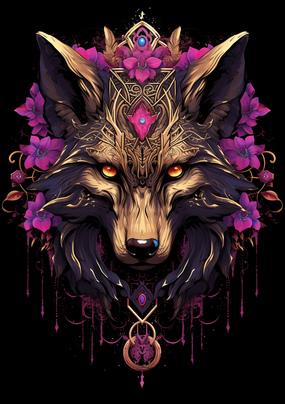 Fushia Flower Wolf Diamond Art Kit