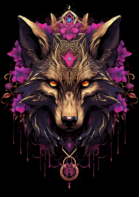Fushia Flower Wolf Diamond Art Kit