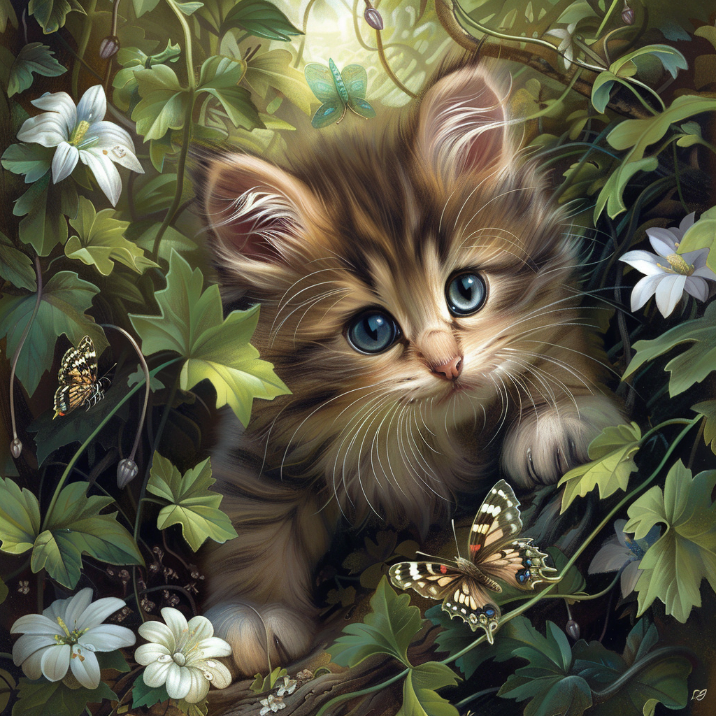 Kitten And Two Butterflies Diamond Art Kit