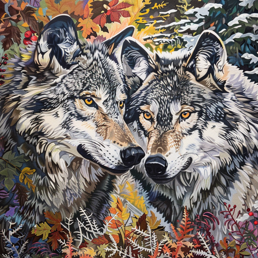 Wolves Behind Fern Branches Diamond Art Kit