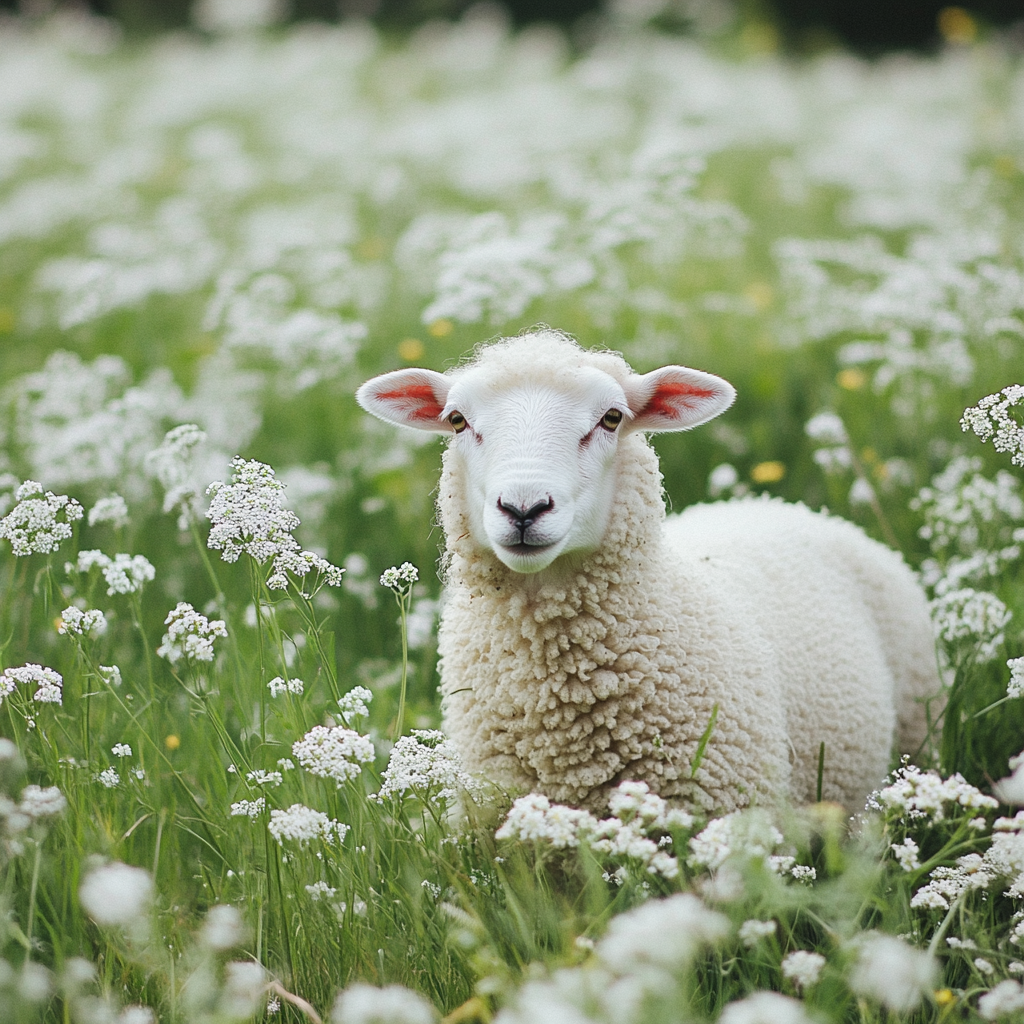 White Flower Meadow Sheep Diamond Art Kit