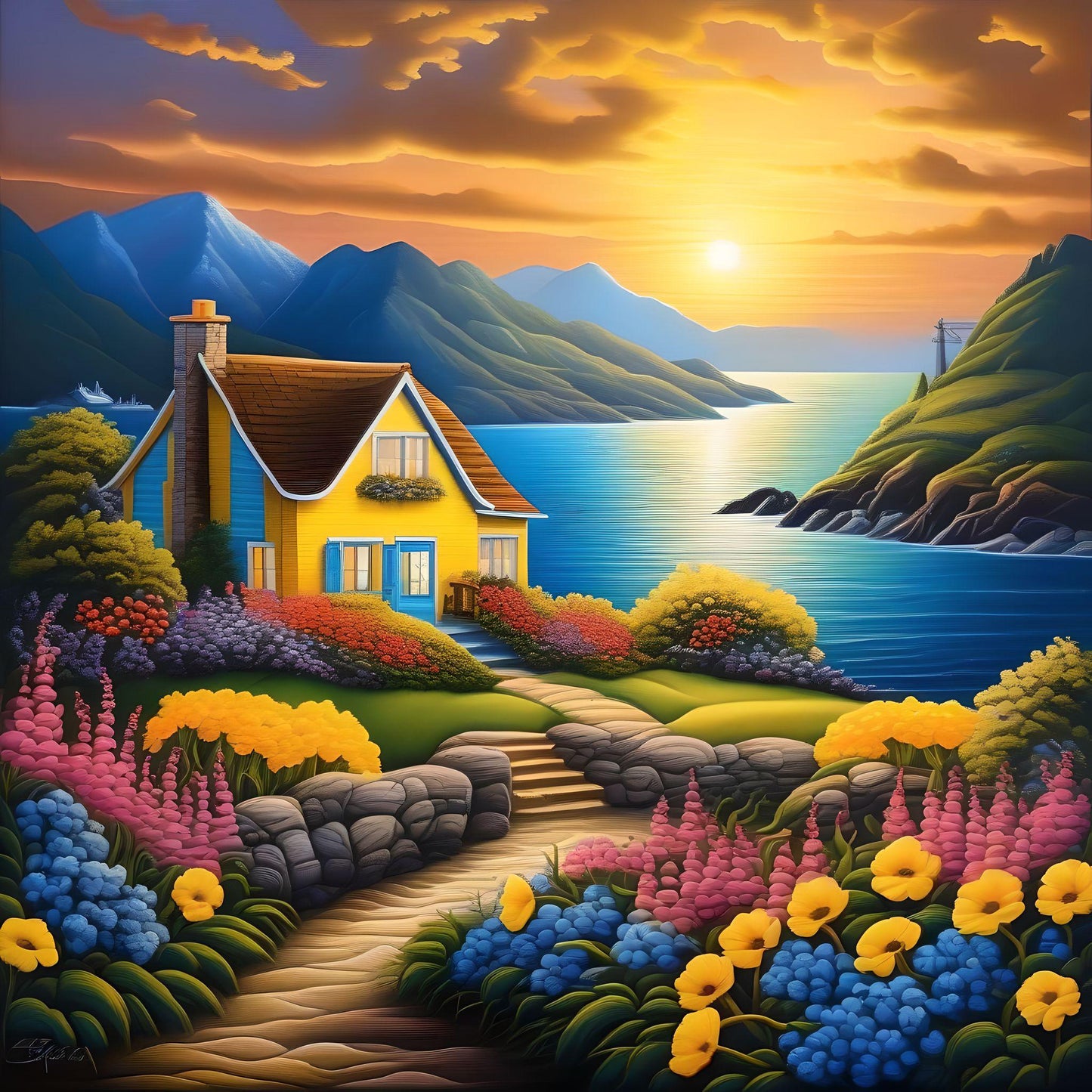 Yellow Lakehouse Diamond Art Kit