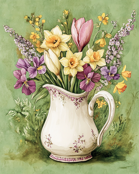 White Handled Pitcher Of Flowers Diamond Art Kit