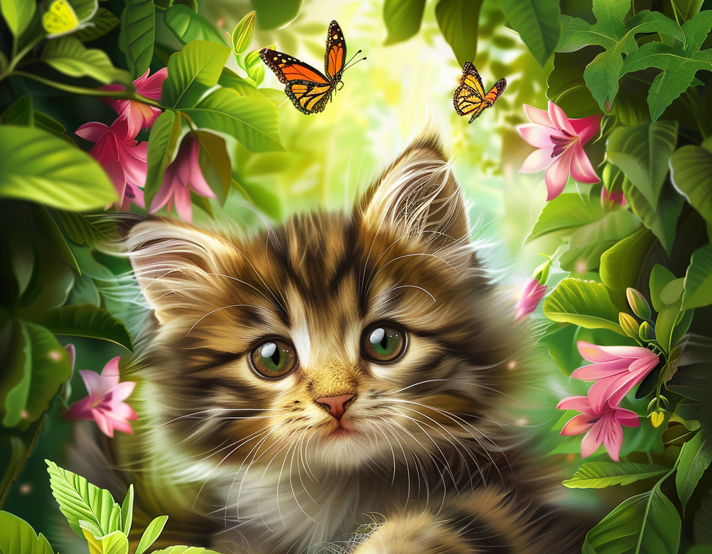 Kitten In Pink Flowers Diamond Art Kit