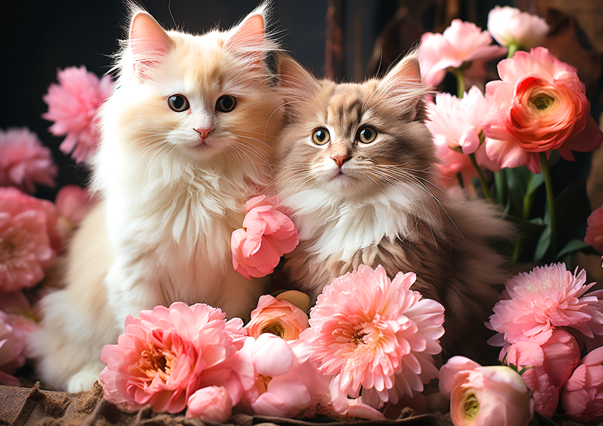 Pink Flower Cats Diamond Art Kit