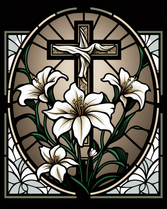 Lilies And Cross Panel Diamond Art Kit
