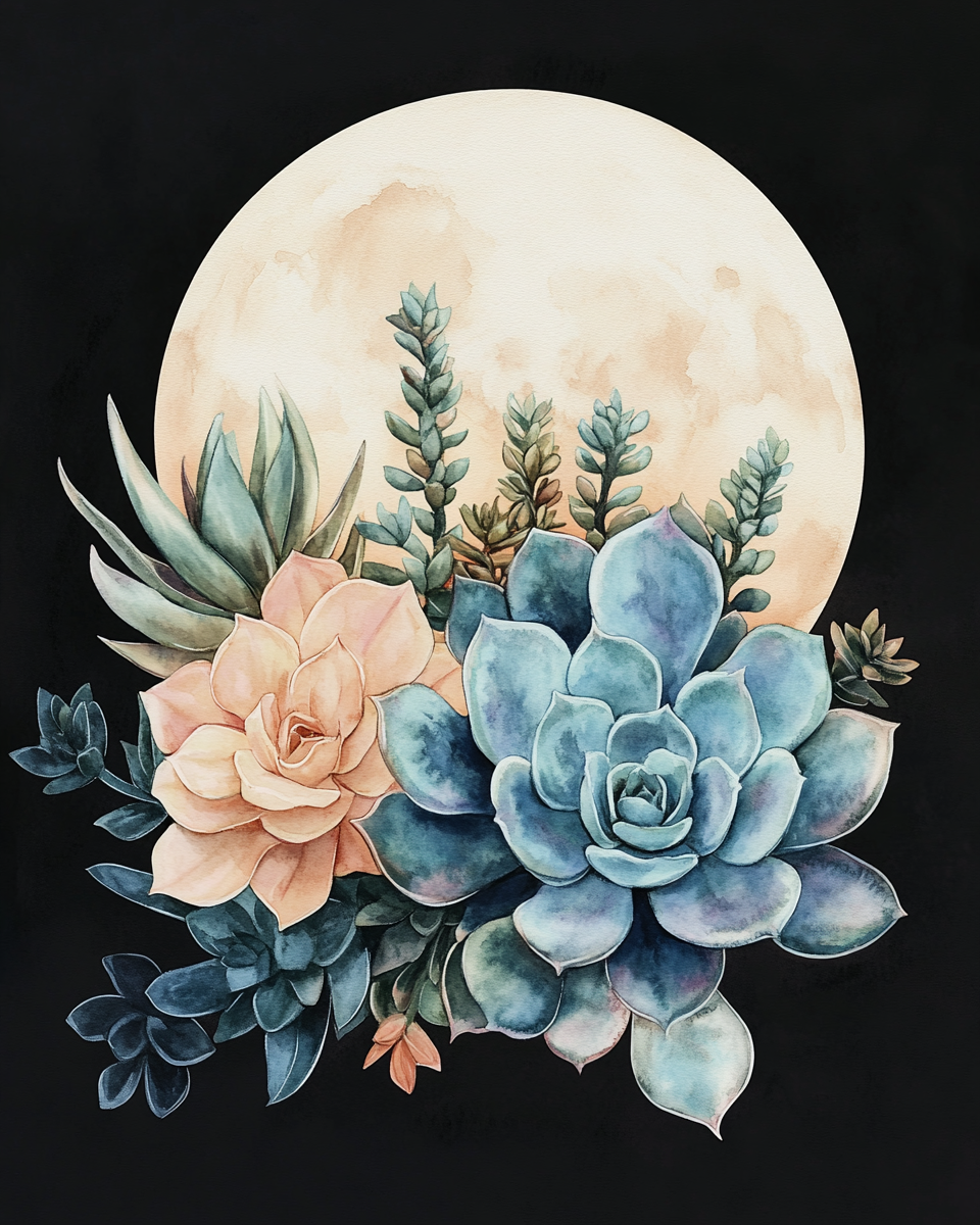 White Moon Succulents Diamond Art Kit