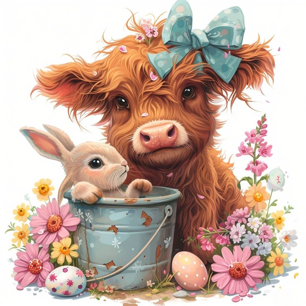 Easter Bunny Highland Calf Diamond Art Kit