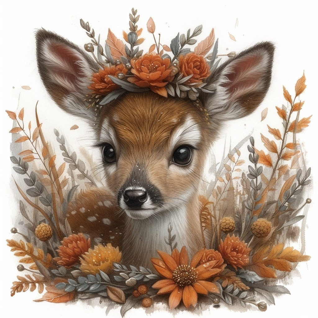Brown Flower Fawn Diamond Art Kit