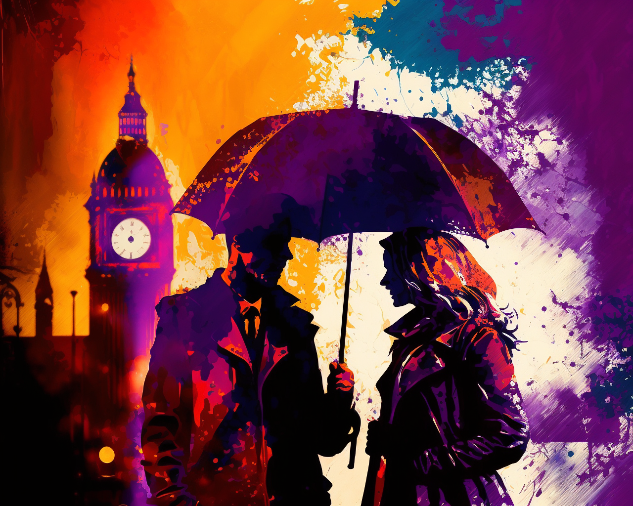 Abstract Man Woman Umbrella Diamond Art Kit