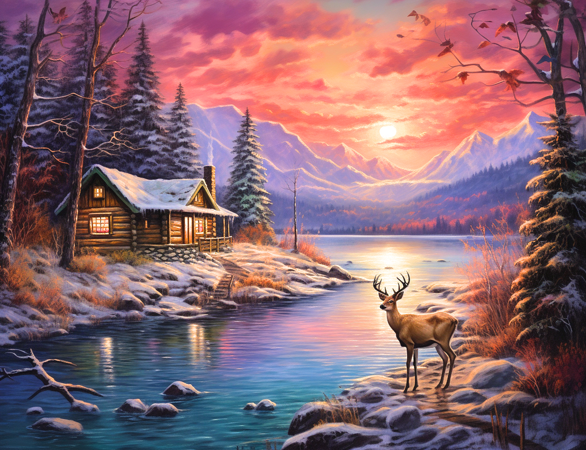 Mountain Cabin Buck Diamond Art Kit