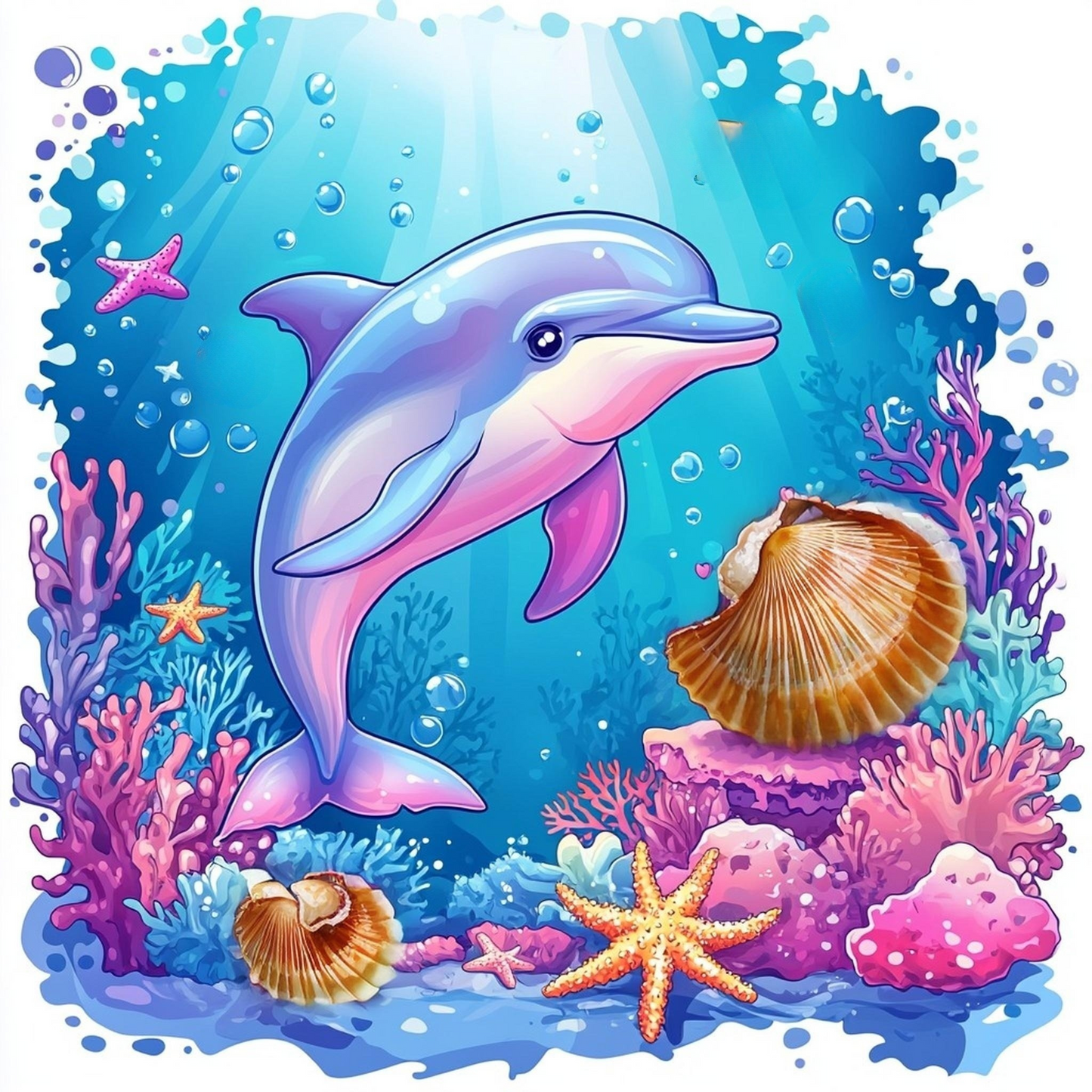 Cartoon Dolphin In The Sea Diamond Art Kit