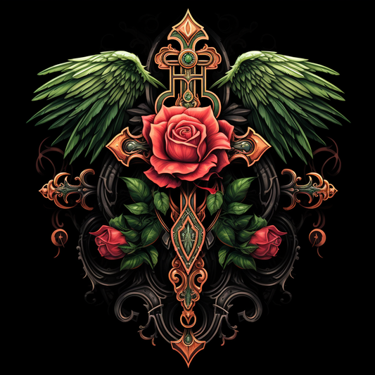 Green Wing Pink Rose Cross Diamond Art Kit