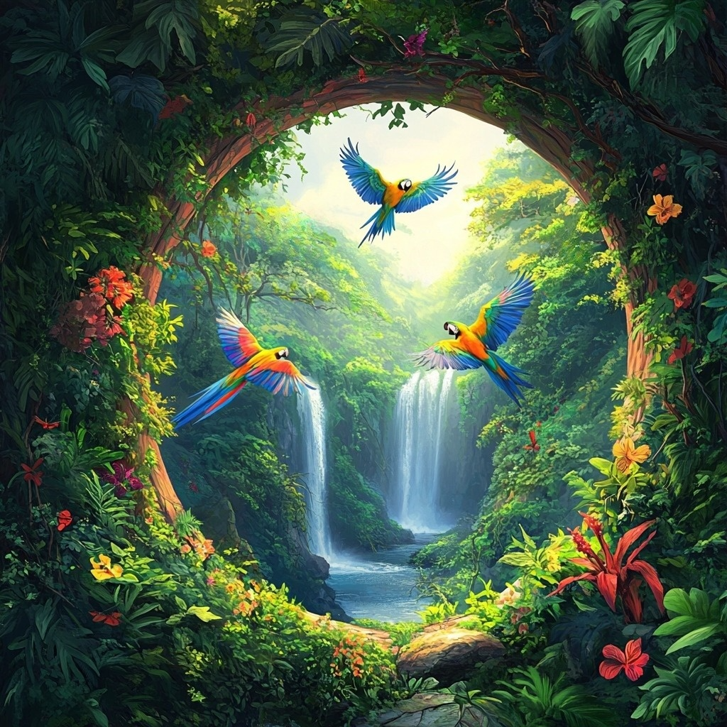 Macaws And Falls Diamond Art Kit