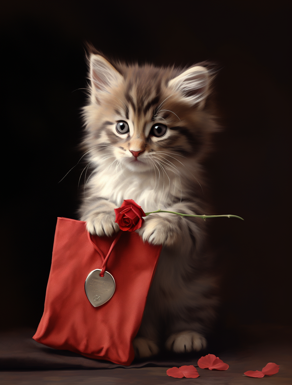 Red Rose Kitten Valentine Diamond Art Kit