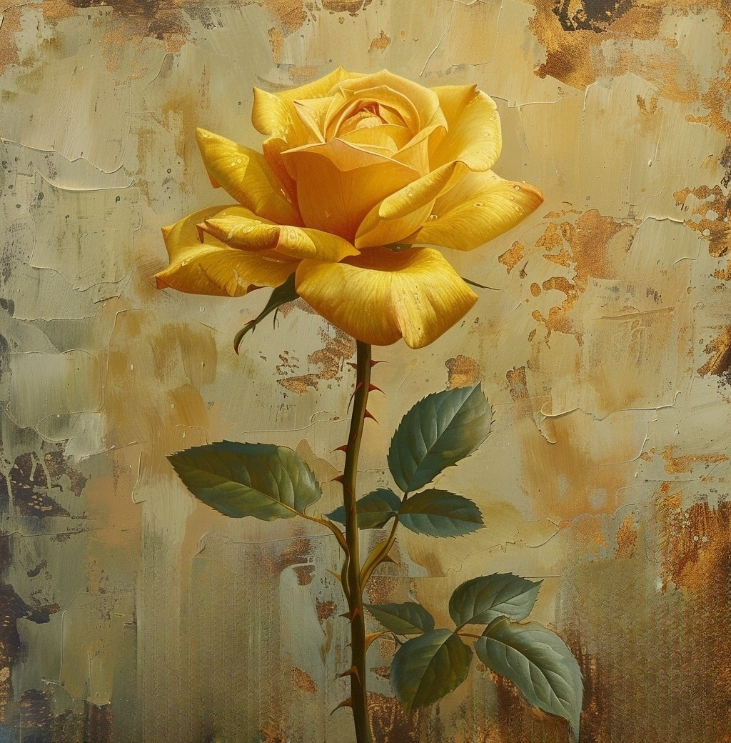 Single Thorney Yellow Rose Diamond Art Kit