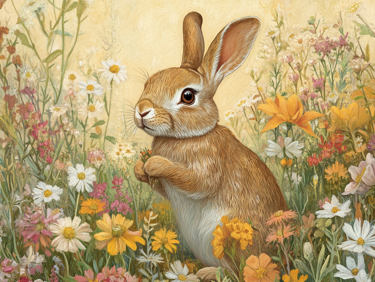 Light Brown Bunny Flowers Diamond Art Kit