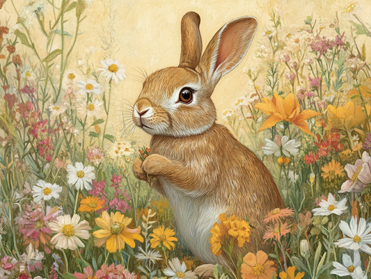 Light Brown Bunny Flowers Diamond Art Kit
