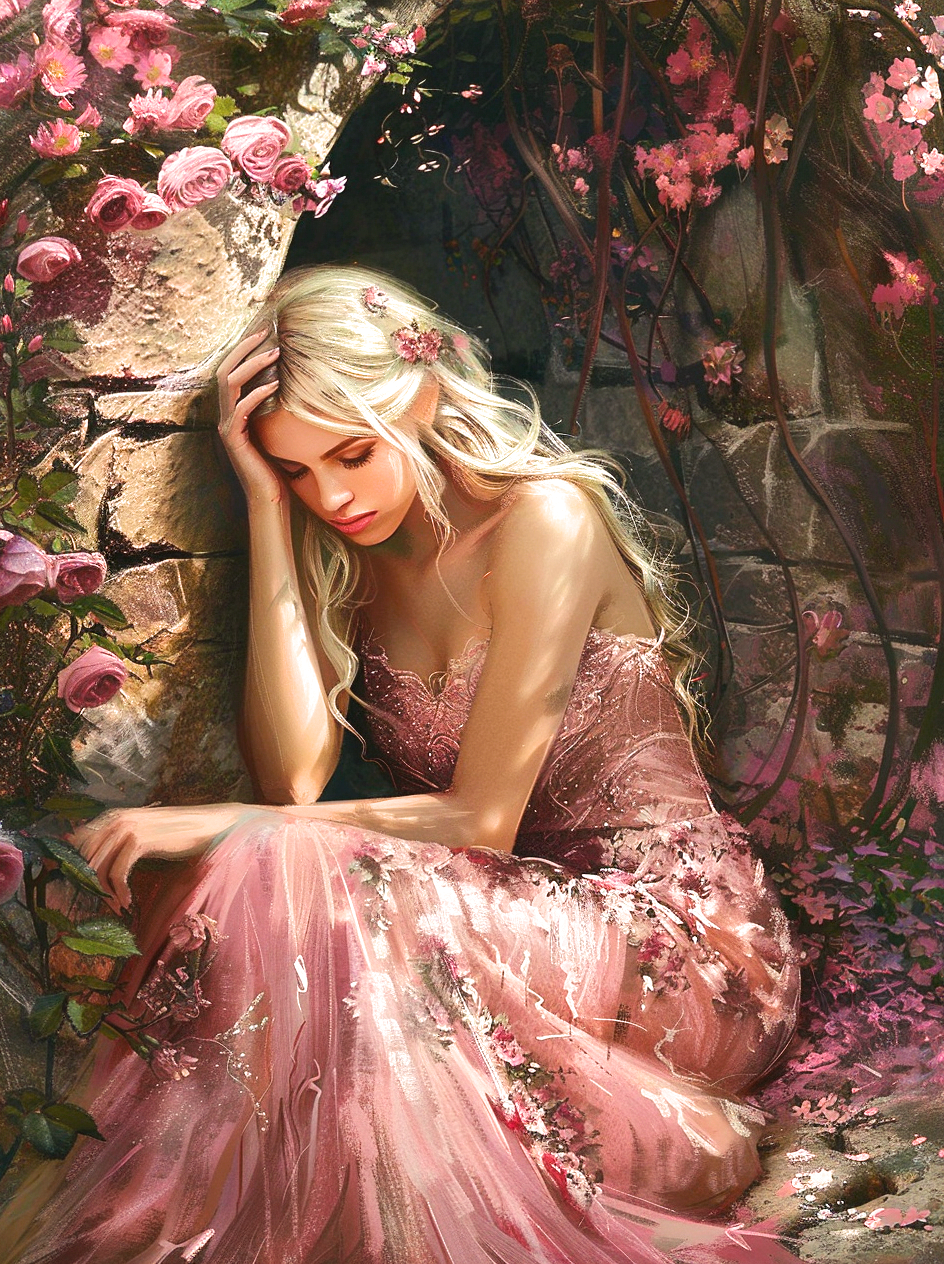 Resting Pink Dress Girl1 Diamond Art Kit
