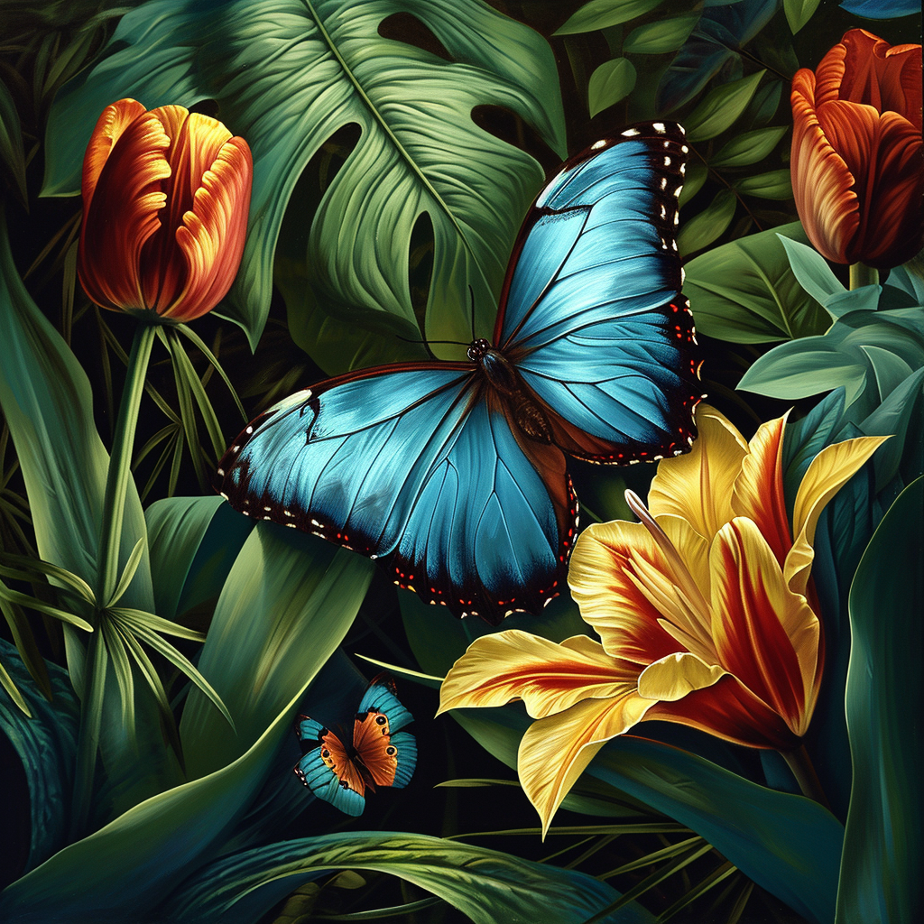 Teal Butterfly Tulips Diamond Art Kit
