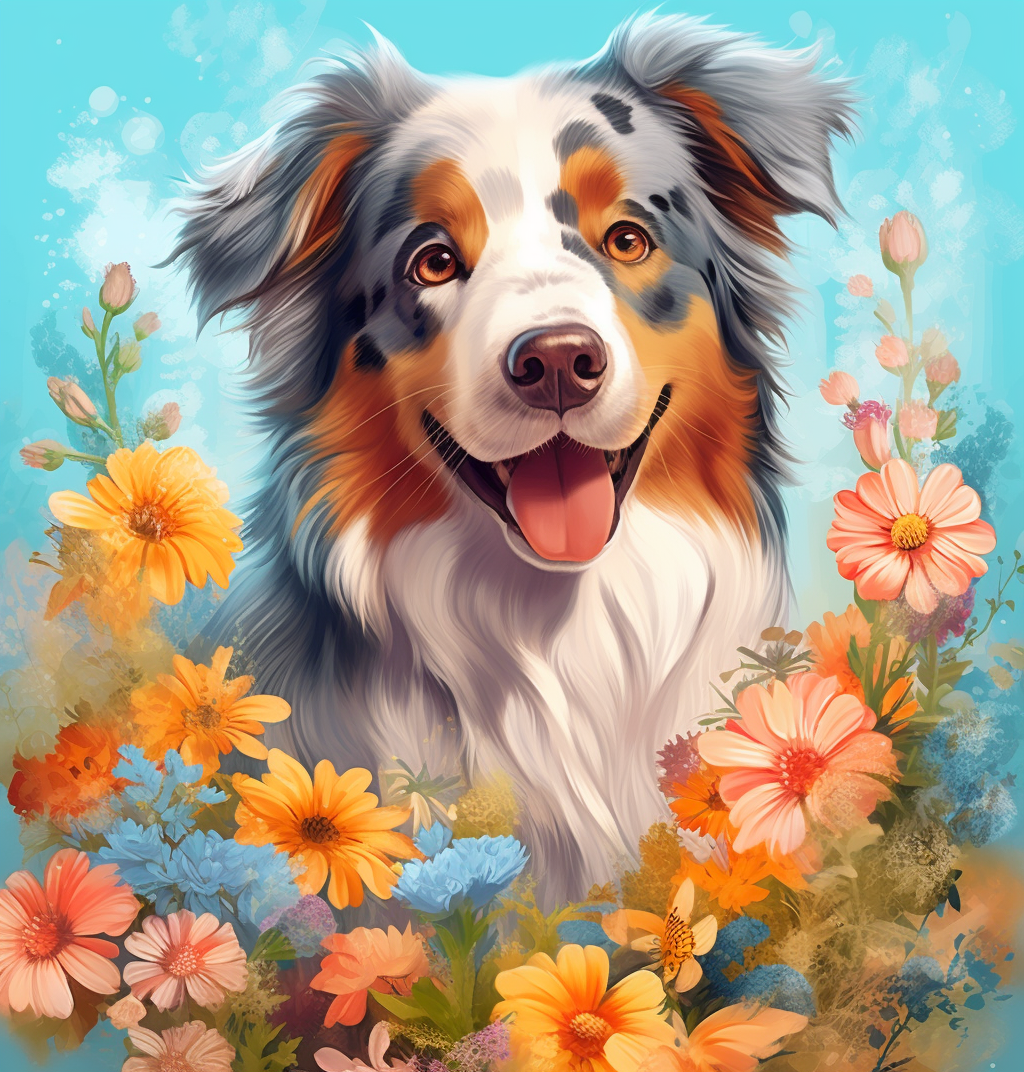 Australian Shepherd In Flowers Diamond Art Kit