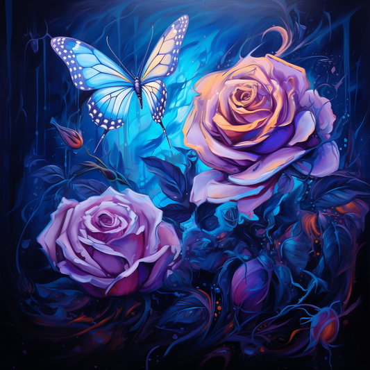 Two Lavender Roses And Butterfly Diamond Art Kit