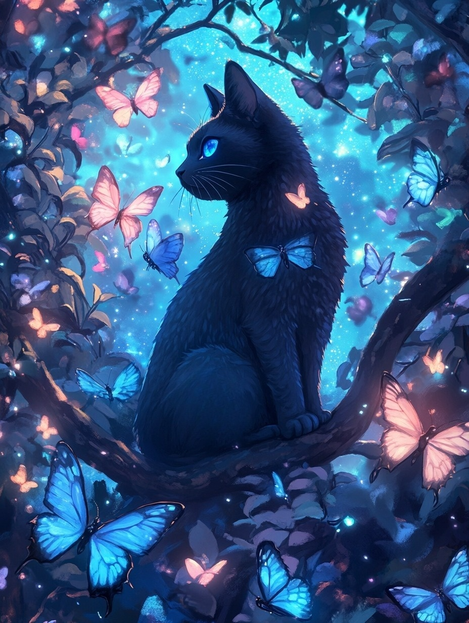 Cat In A Tree With Butterflies Diamond Art Kit
