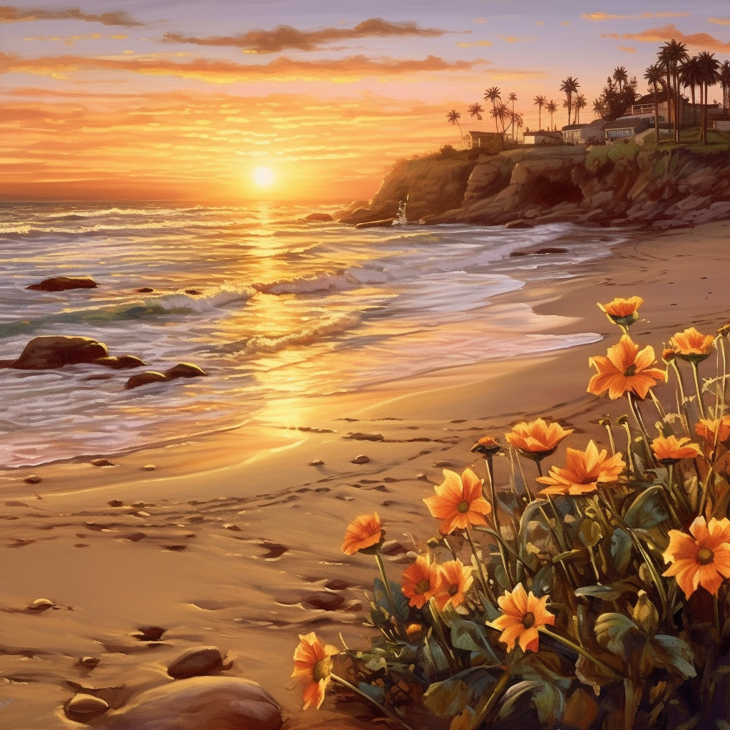 Orange Beach Flowers Diamond Art Kit