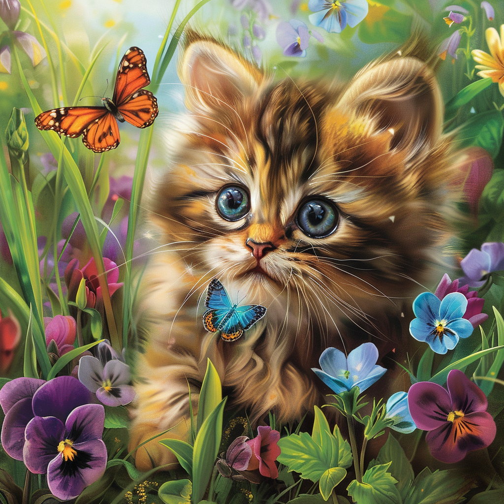 Orange And Blue Butterfly Kitten Diamond Art Kit