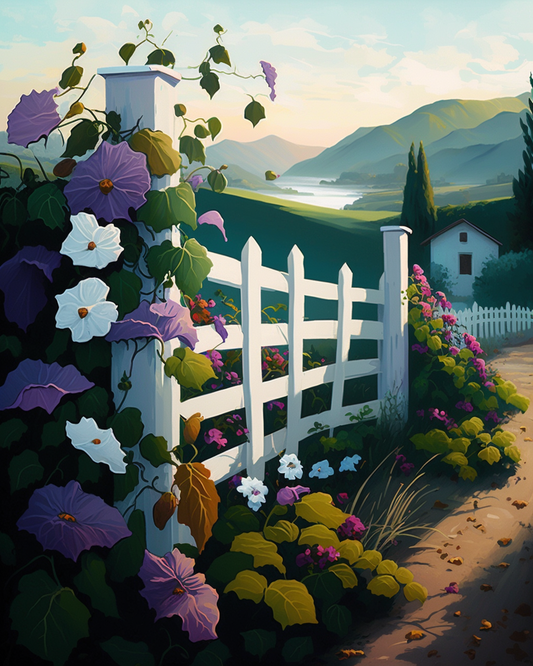 Morningglory White Fence Diamond Art Kit