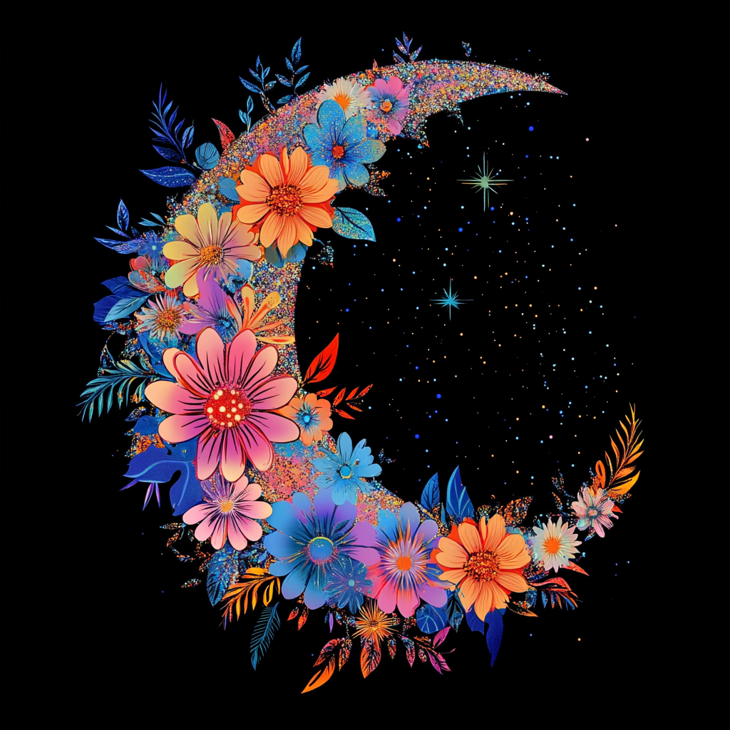 Sparkling Crescent Moon Of Flowers Diamond Art Kit
