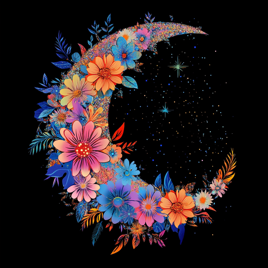Sparkling Crescent Moon Of Flowers Diamond Art Kit