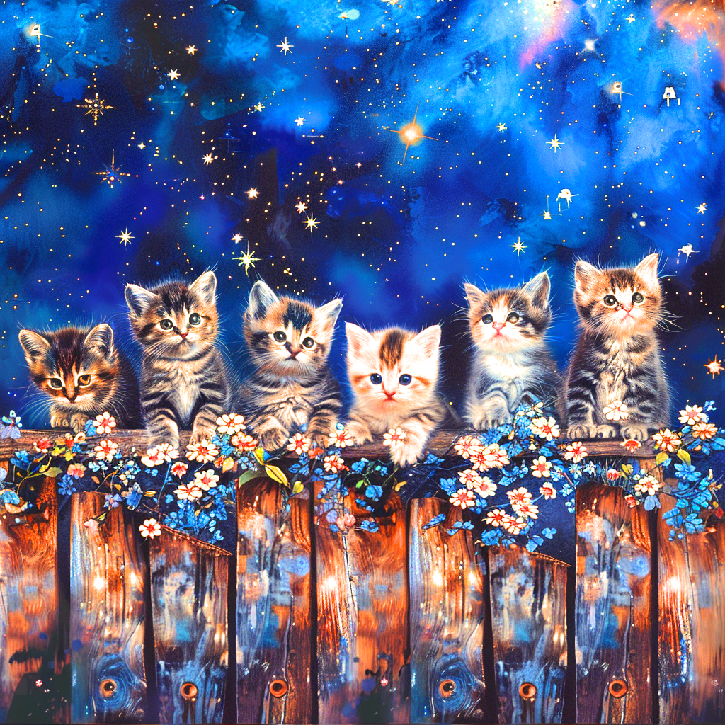 Flower Fence Kittens Diamond Art Kit