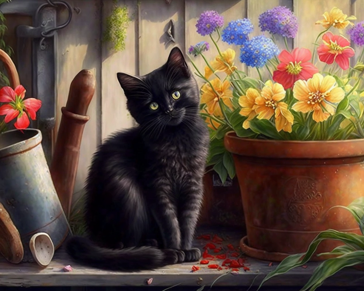 Black Cat Potting Shed Diamond Art Kit