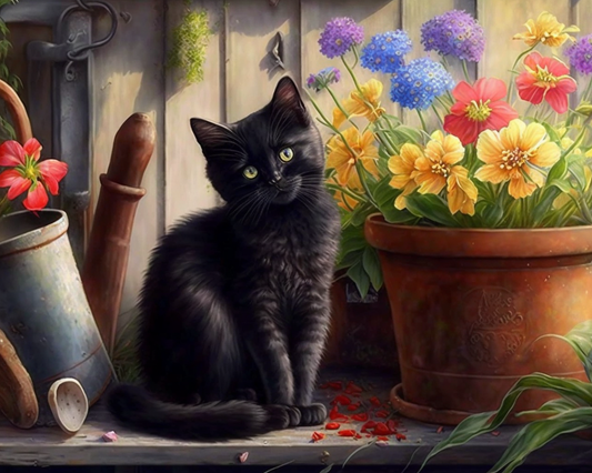 Black Cat Potting Shed Diamond Art Kit