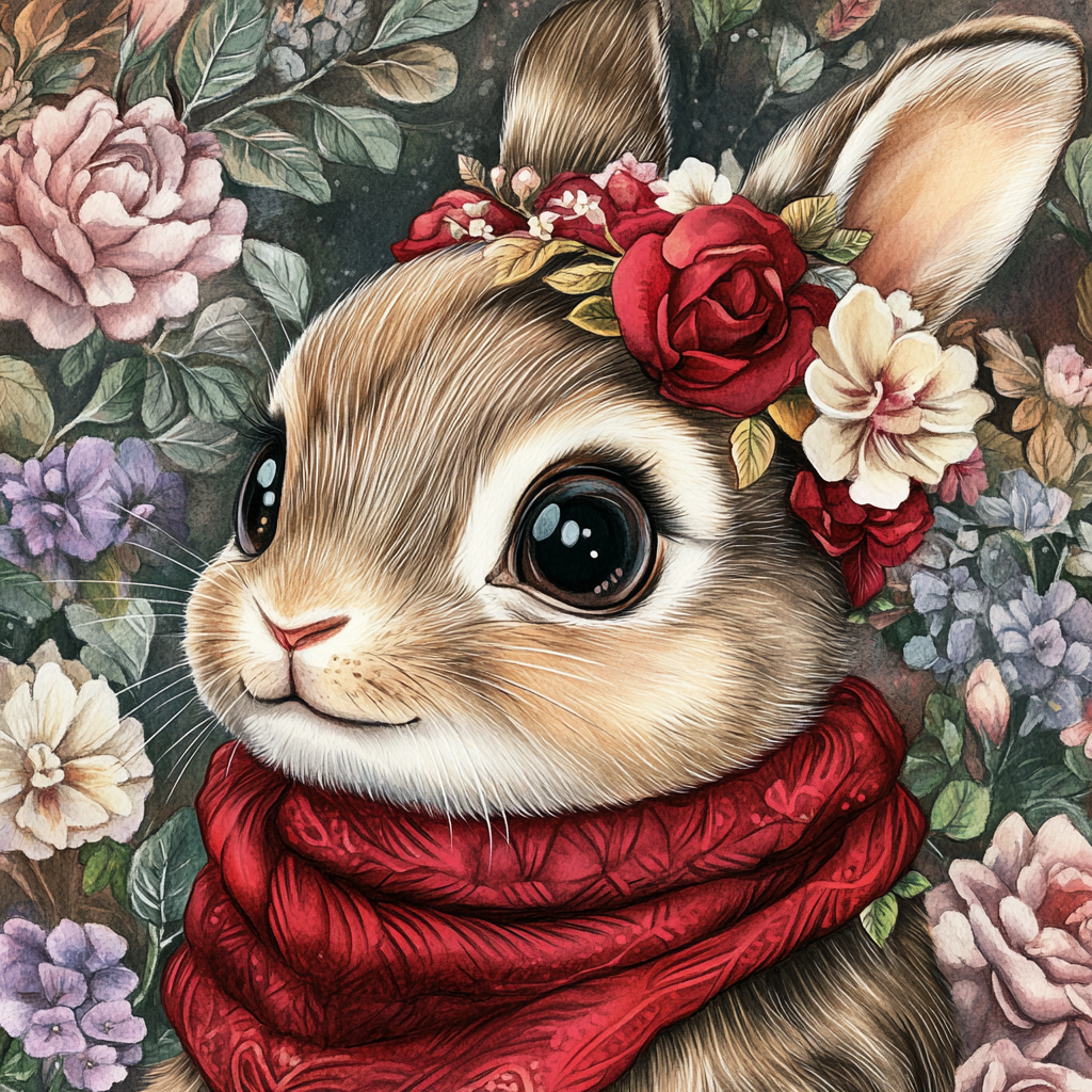 Burgundy Scarf Rabbit Diamond Art Kit