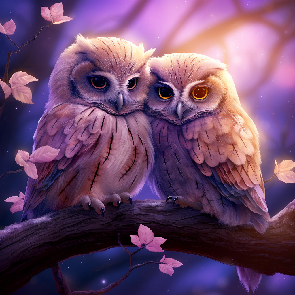 Fluffy Owls On A Branch Diamond Art Kit