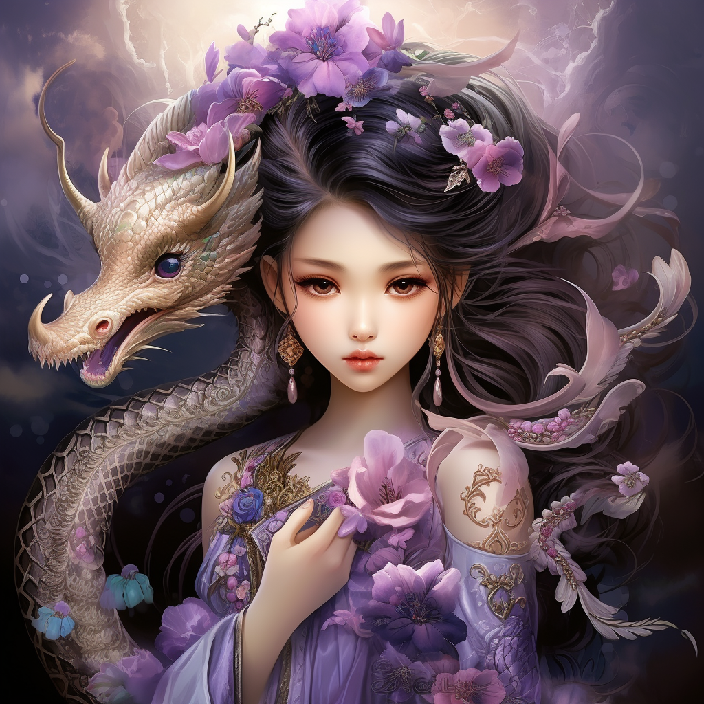 Dragon Purple Geisha Girl Diamond Art Kit