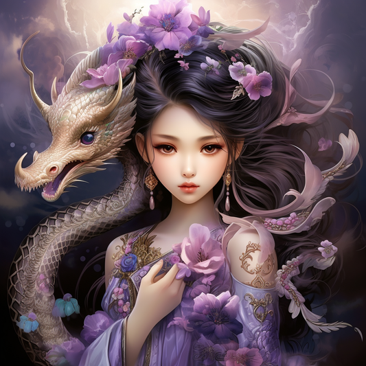 Dragon Purple Geisha Girl Diamond Art Kit