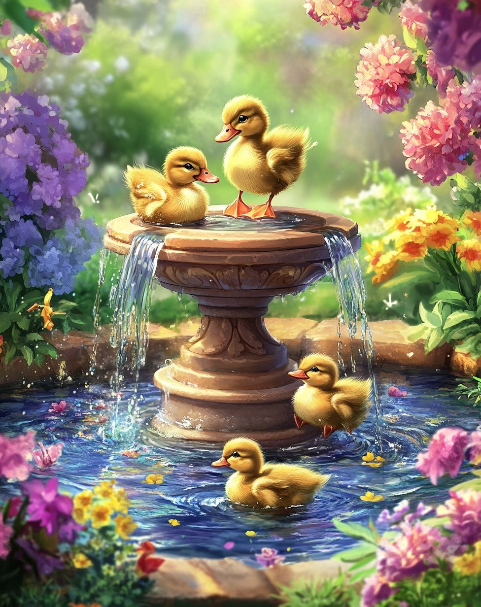 Four Ducklings Fountain Diamond Art Kit