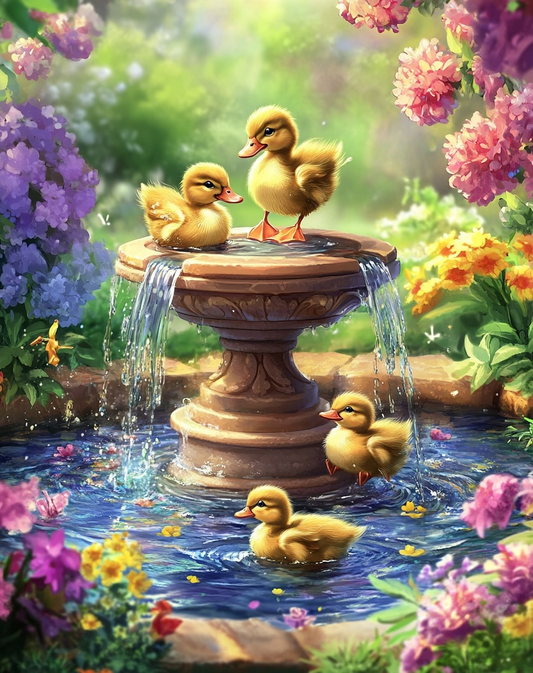 Four Ducklings Fountain Diamond Art Kit