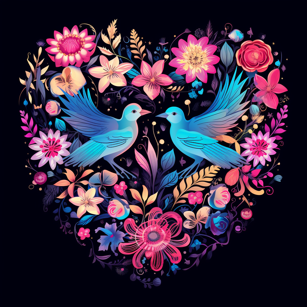 Two Bird Flower Heart Diamond Art Kit