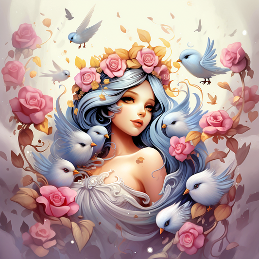 Blue Haired Bird Girl Diamond Art Kit